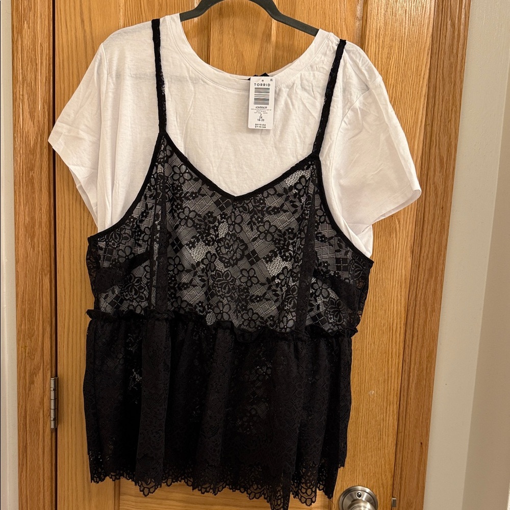 Torrid Deep Black Lace Peplum Ruffle Cami Top